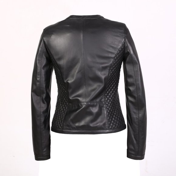 GILLE WOMENS DIAMOND PATTERNED LEATHER JACKET - Picture 4 of 4